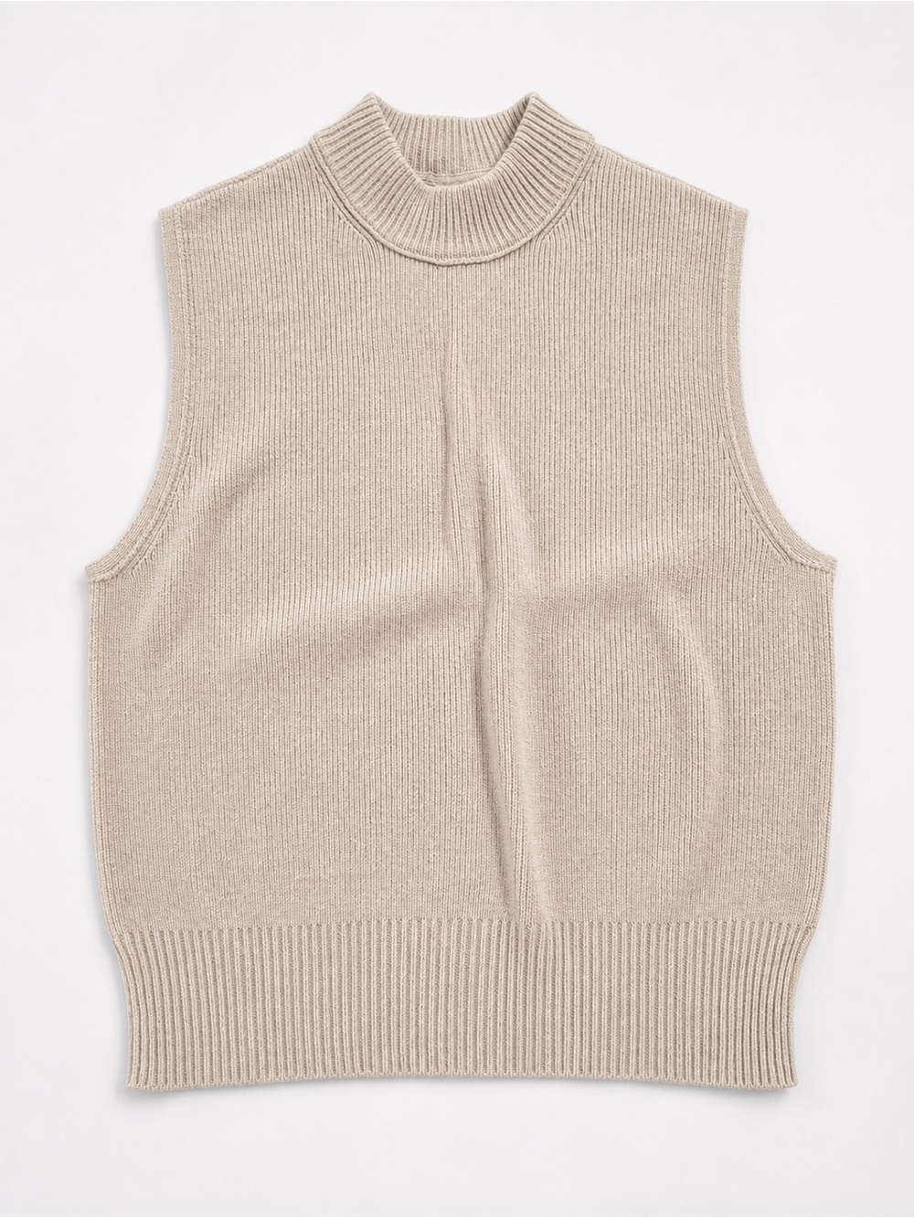Men's Sleeveless Mock Neck Sweater Vest - Beige